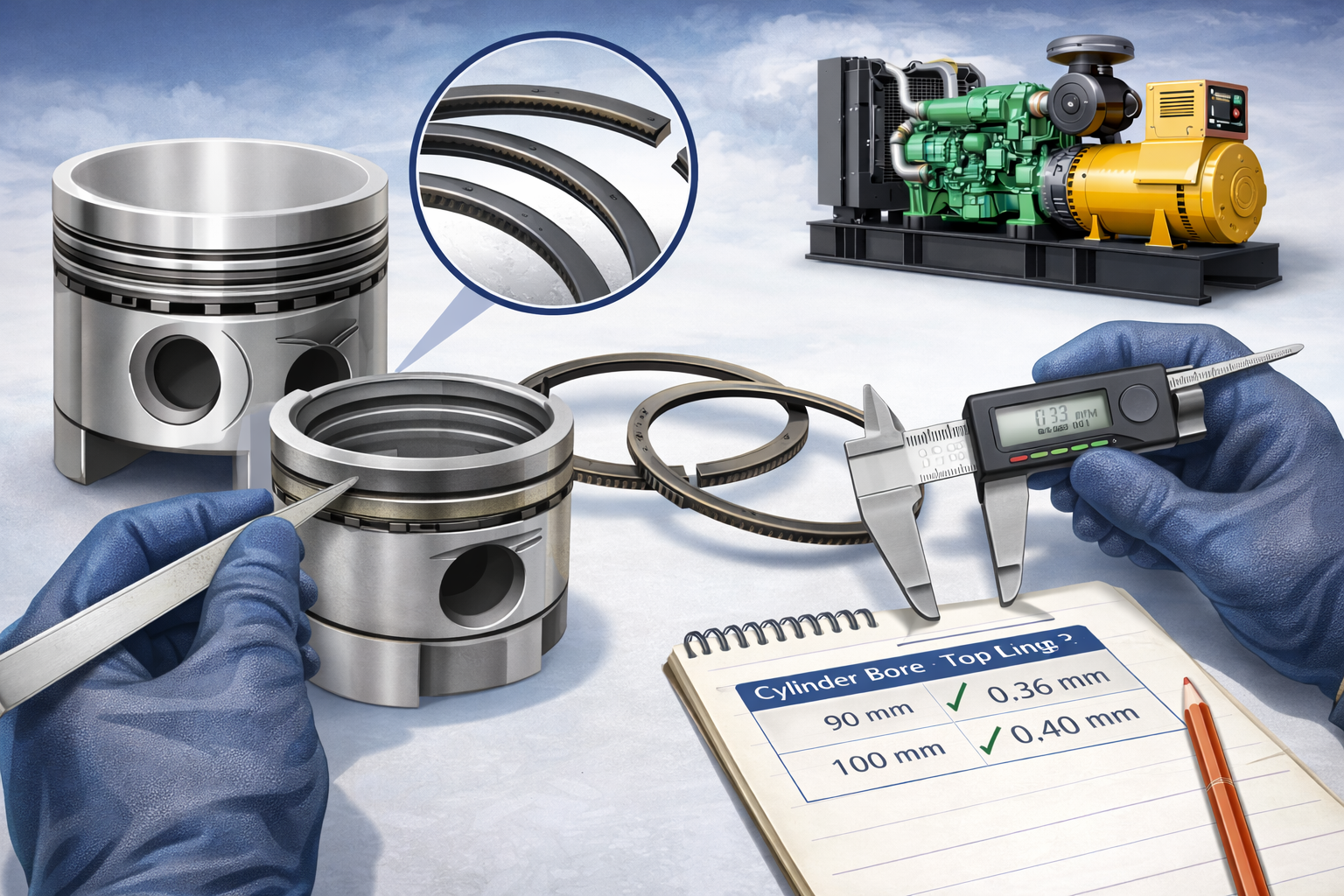 Determination and replacement of piston ring wear in diesel generator 2 Piston ring inspection and wear analysis