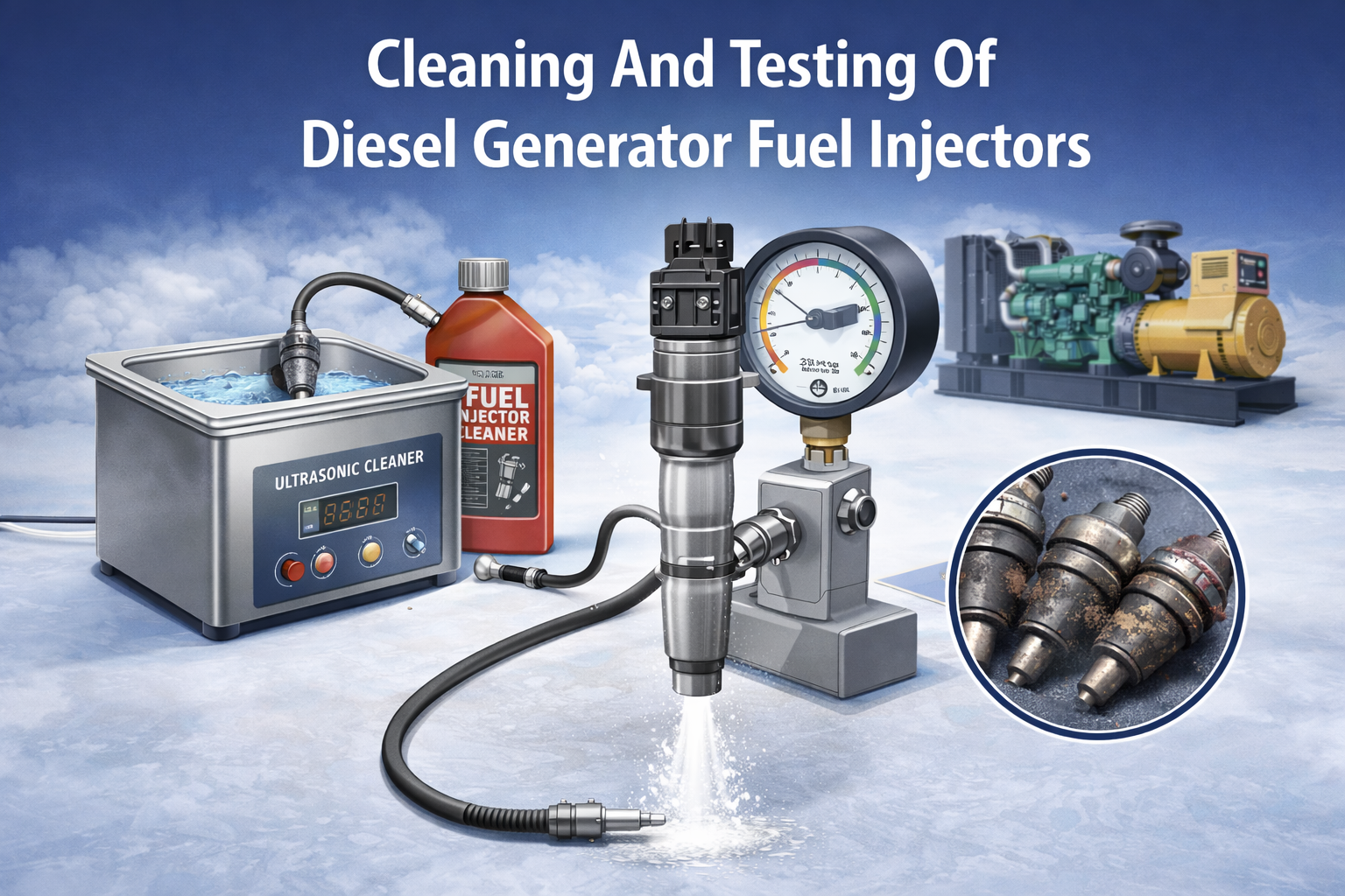 Cleaning and testing of diesel generator fuel injector