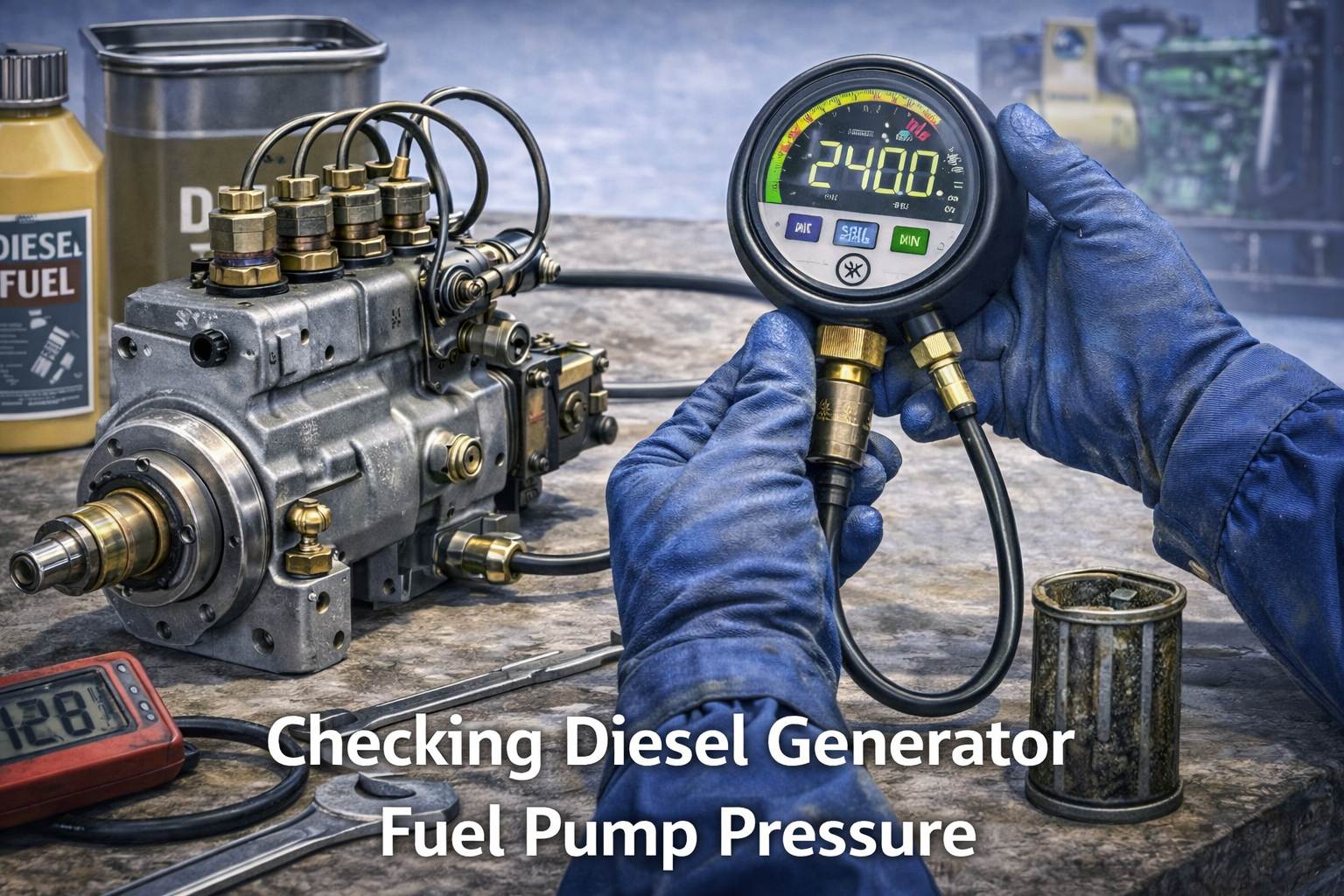 Checking diesel generator fuel pump pressure