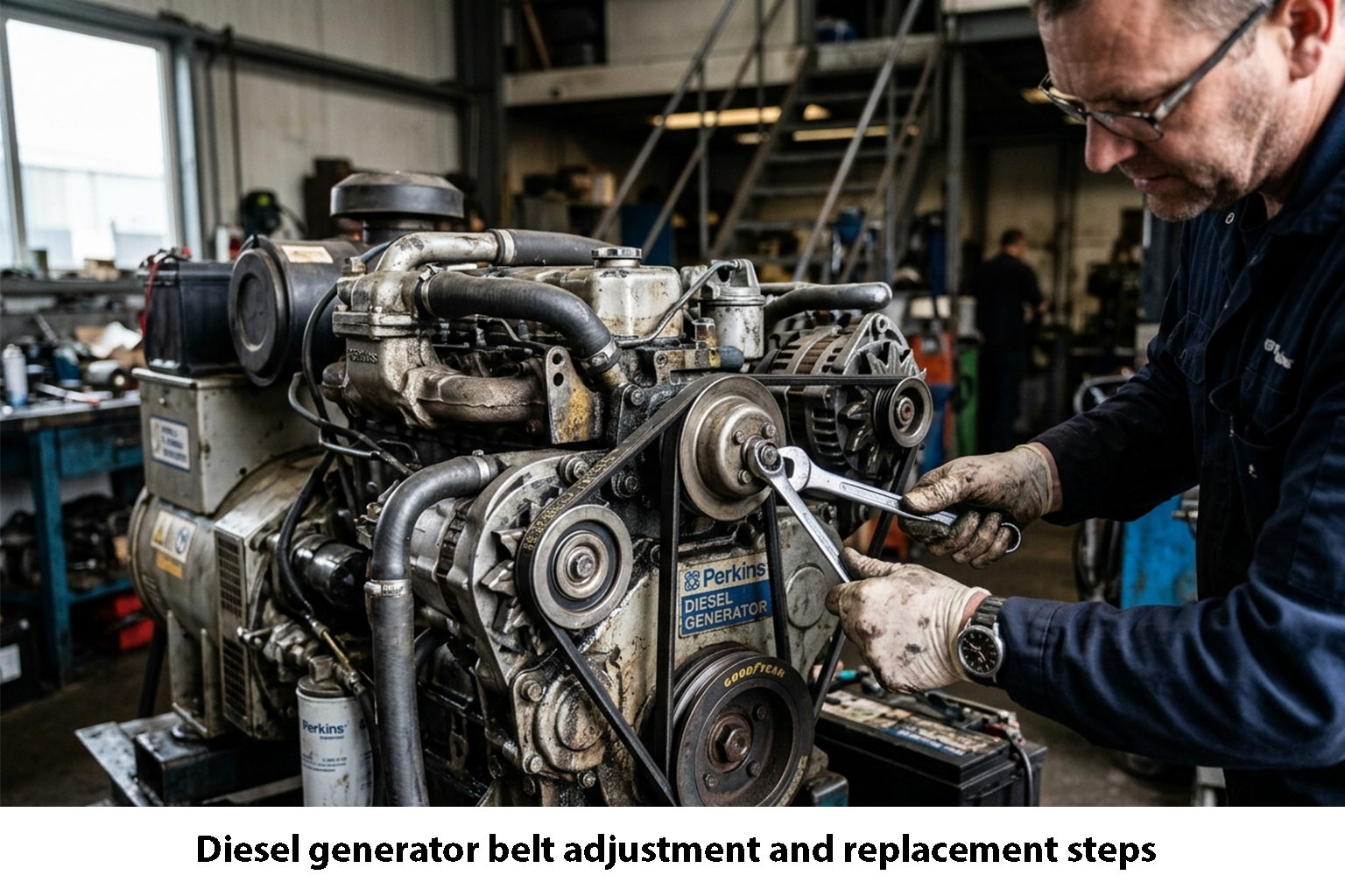 Diesel generator belt adjustment