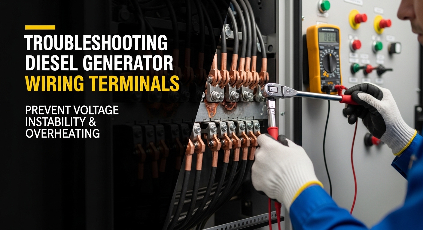 Diesel generator wiring terminal inspection and voltage testing