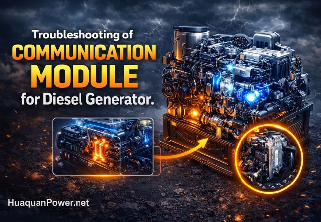 Troubleshooting of the Communication Module for Diesel Generator showing CAN bus, ECM, wiring, and power system diagnostics