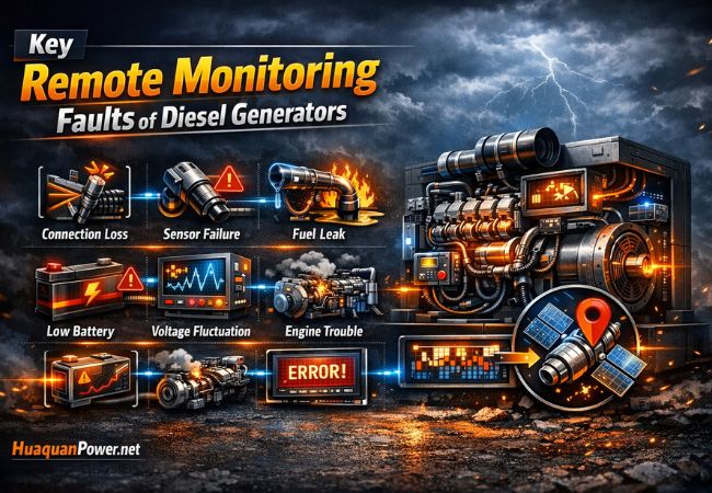 Remote Monitoring Faults of Diesel Generator showing connection loss, sensor failure, and system issues