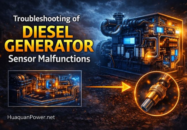 Diesel generator troubleshooting showing sensor malfunction and internal wiring system with highlighted faulty sensor