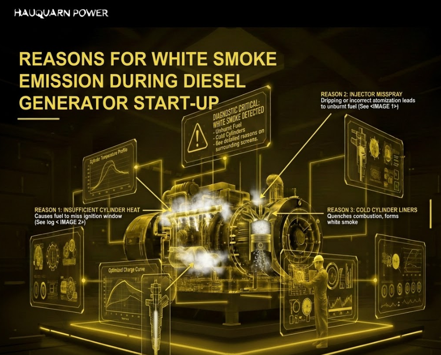 Reasons for white smoke emission during diesel generator start-up