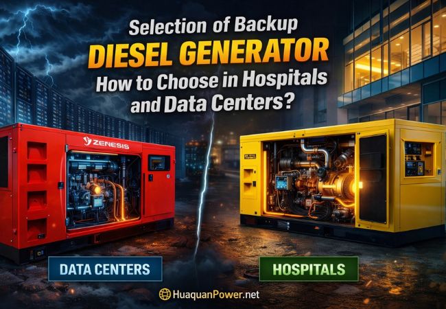 Backup diesel generators for hospitals and data centers during power outage with lightning background