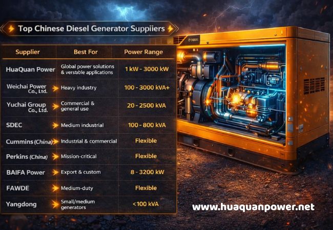 中国柴油发电机推荐供应商: 高性价比批量采购指南 2 Top Chinese Diesel Generator Suppliers list with power range comparison and industrial diesel generator image