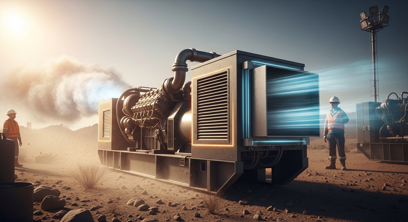 diesel generator cooling system operating in high temperature desert industrial environment with heat waves