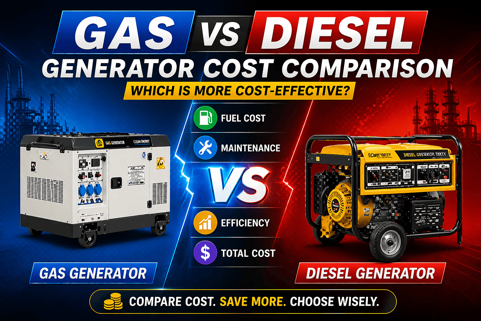 gas vs diesel generator cost comparison industrial generators