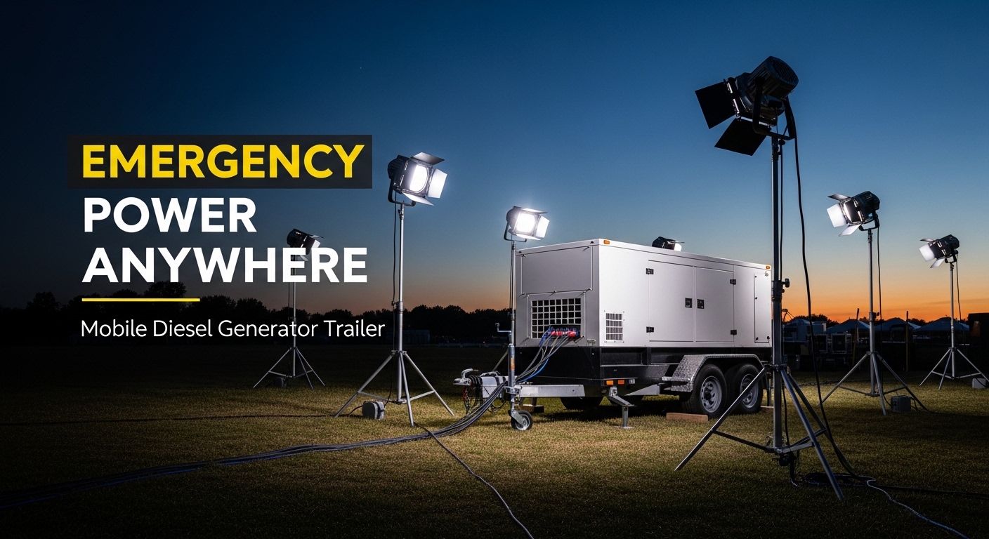 mobile diesel generator trailer providing emergency power in disaster area