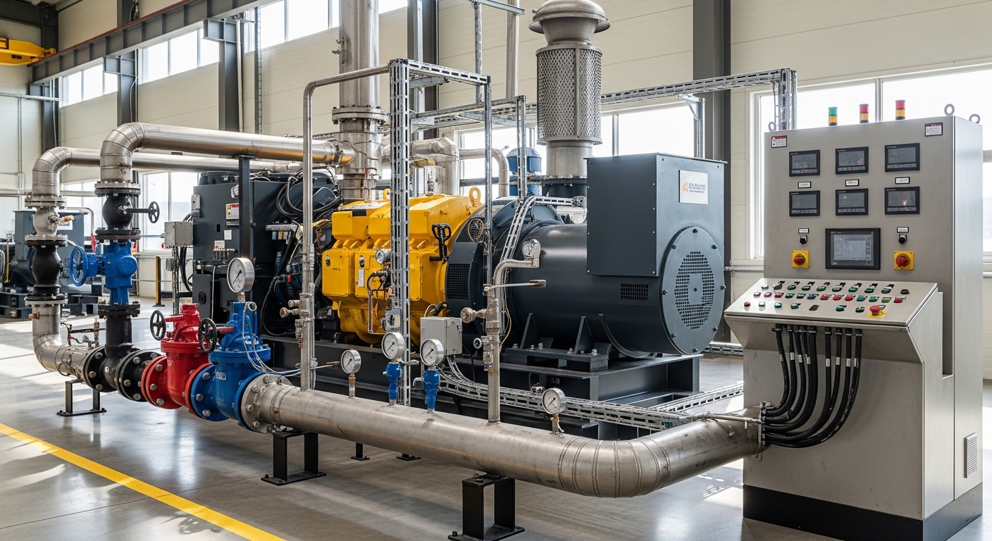natural gas generator connected to pipeline system in industrial setup